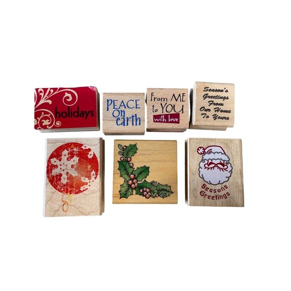 Wooden Rubber Stamps Holiday Christmas Designs Crafting Scrapbooking - Picture 1 of 2